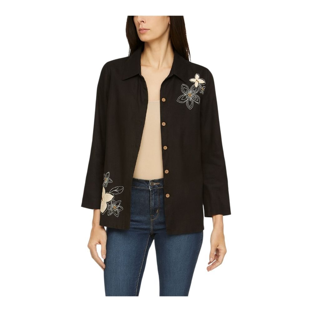 Linen Blend Embroidery Blouse Boxy Shirt Lightweight Jacket Shacket M Sag Harbor